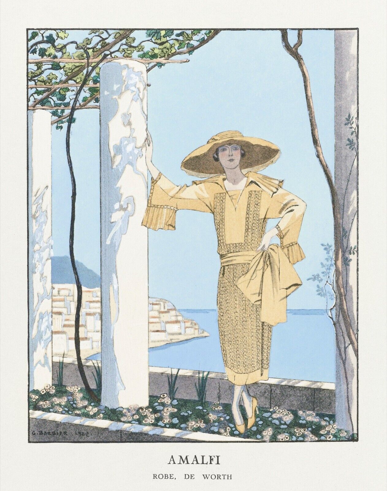 12258.Wall decor Poster.Room design.Barbier art.Deco fashion girl in Amalfi