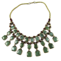 Chunky 17&quot; bib fashion Necklace with green beads handmade in Pakistan - £17.64 GBP