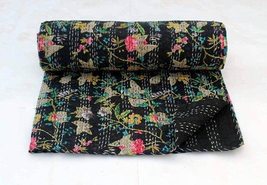 Reversible Cotton Kantha Quilt Queen Size Handmade Cotton Bedding Bedspread Deco - £38.89 GBP+