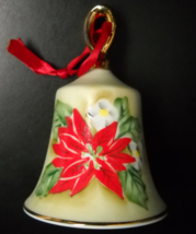 Endo China Bell Christmas Ornament Hand Painted Made in Japan Poinsettia Holly - £5.57 GBP