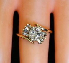 2Ct 14K Yellow Gold Over Estate Oval Cut Solitaire &amp; Baguette VVS1 Diamond Ring - £66.02 GBP