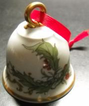 Hutschenreuther Bell Christmas Ornament Porcelain Holly Leaves Berries Germany - $6.99