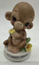 Vintage George Good Ceramic Let’s Monkey Around Monkey Figurine w/ Flowers - £27.23 GBP
