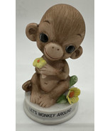 Vintage George Good Ceramic Let’s Monkey Around Monkey Figurine w/ Flowers - £27.24 GBP