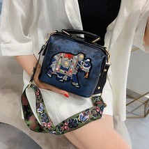 Vintage Embroidery Elephant Bag Bags Wide Butterfly Strap PU Leather Women Shoul - £30.13 GBP