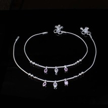 Bellissimo Argento Sterling Indiano Rosa Bianco Cz Cavigliere Paio 26.2cm - £39.22 GBP