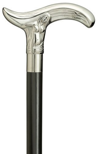 Walking Cane -Fair Maiden fritz style chrome plated brass handle set on a black  - $64.00