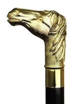 Walking Cane Gold Lady&#39;s Plastic Golf Shaped Horse Head Handle, Black Wood Shaft - £36.33 GBP