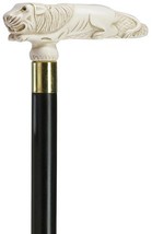 Walking Cane - Ladies white antique lion-high impact durable plastic handle, bla - £56.75 GBP