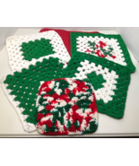 Potholders Crochet Vintage Christmas Hot Pads Coaster&#39;s Red,Green,White ... - €13,99 EUR
