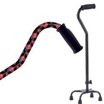 Walking Cane with Small Base Quad Tip and Red Hat Design - $64.99