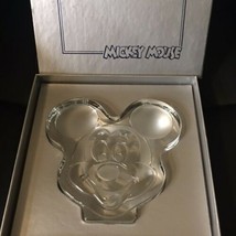 Vintage Disney Mickey Mouse Head Flat Clear Glass Etched Paperweight  - £13.13 GBP