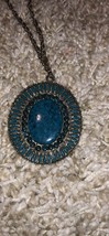 Western Cowgirl Bohemian Blue Turquoise &amp; Silver Pendant NWOT Necklace - £15.84 GBP