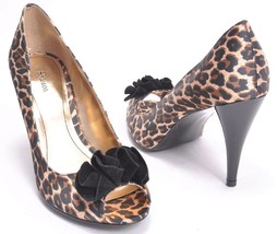 Style &amp; Co Flores Womens Brown Leopard Leather Pumps Open Toe Heels Shoe... - £17.98 GBP