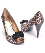 Style &amp; Co Flores Womens Brown Leopard Leather Pumps Open Toe Heels Shoe... - £18.32 GBP