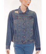 Tommy Hilfiger Womens Blue Denim Distressed Jeanne Vintage Jacket Large - £20.80 GBP