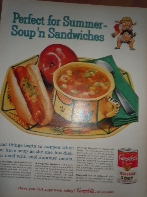 Campbell's Soup Perfect for Summer Soup'n Sandwiches Print Magazine Ad 1960 - $6.99