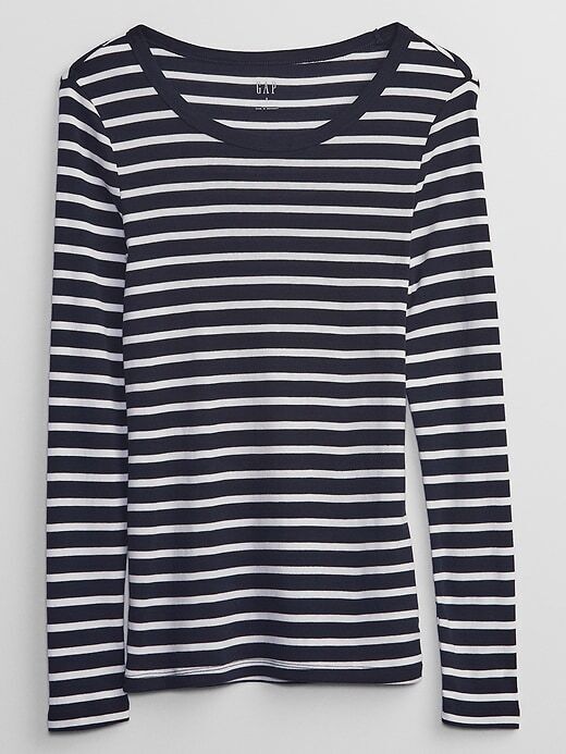 GAP Favorite Crew Neck T-Shirt Navy Blue & White Stripe Long Sleeve NEW XS-XL