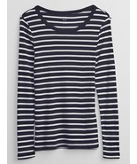 GAP Favorite Crew Neck T-Shirt Navy Blue &amp; White Stripe Long Sleeve NEW ... - £15.97 GBP