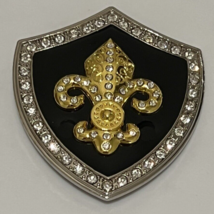 Belt Buckle Shield Fleur De Lis Royal Symbol Sparkly French Flower Gold Black - £11.13 GBP