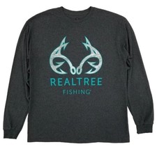 Realtree Fishing Mens Dark Gray Heather Long Sleeve Crew Graphic Tee T-Shirt  - £12.45 GBP