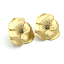 JUDITH JACK flower clip-on earrings - vintage brushed satin gold-tone marcasite - £27.89 GBP