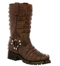 Mens Motorcycle Western Leather Boots Crocodile Print Brown Biker Harness Botas - £152.23 GBP