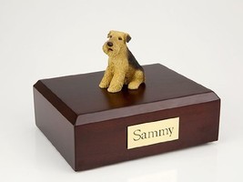 Pet Cremation Urn - Airedale Terrier Figurine On Traditional, Small, Maple Wood  - £133.52 GBP
