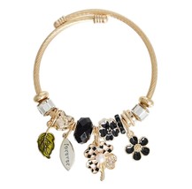 Gold Plated Twisted Cable Classic Wrap Flower , Forever Charms Bangle Bracelet - £23.57 GBP