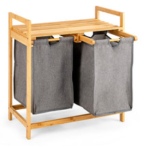 Bamboo Laundry Hamper w/Dual Compartments Laundry Sorter w/Shelf &amp;Slidin... - £65.28 GBP