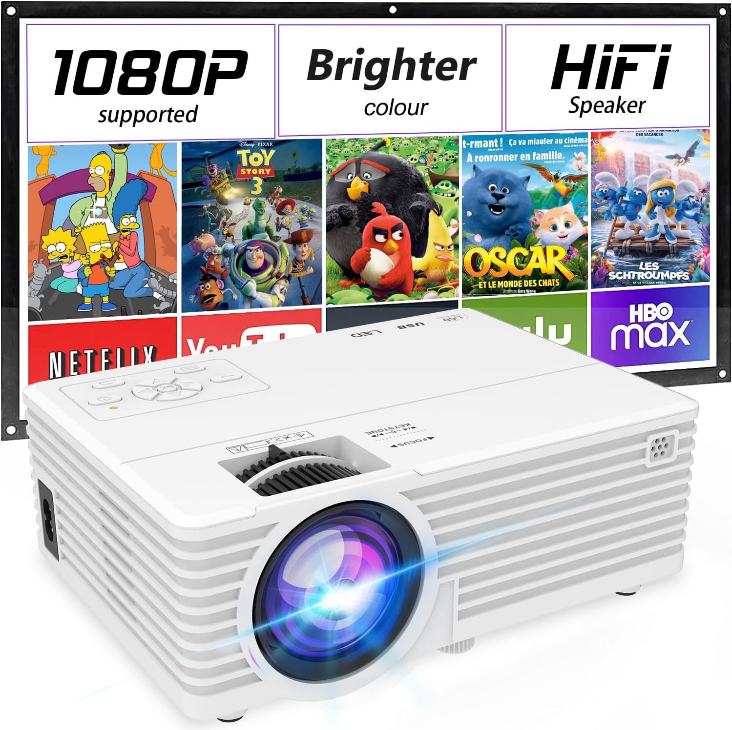 Mini Video Projector With 6500 Lumens, 1080P Support, Portable Outdoor M... - $43.93