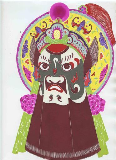 Primary image for Giant Chinese Folk Art Paper Cut #4 Opera Facial Make Up 8" x 12"