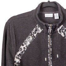Chicos Zenergy Womens Jacket 2 L 12 Snow Leopard Zipper Gray Drawstring Stretch - £21.59 GBP
