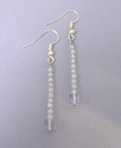 Iridescent Beaded Handmade Earrings Square Round Beads Silver Metal Pierced New  - £15.98 GBP