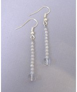 Iridescent Beaded Handmade Earrings Square Round Beads Silver Metal Pier... - $20.00