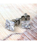 Pair of 316L Surgical Steel Clear Princess Cut CZ - $8.99