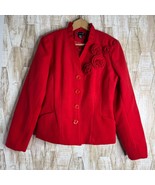 Spense Blazer Suit Coat Pleated RUFFLE Floral ROSETTE RED Felt Jacket Si... - $373.29 MXN