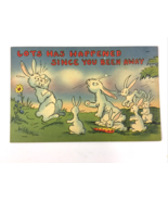 1942 Linen &quot;Active Bunnies&quot;   Love on the home front.  Cartoon Card. - £6.28 GBP