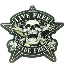 Large Live Free Ride Free 9 Inch Skull and Crossbones Design Biker Patch... - $37.05