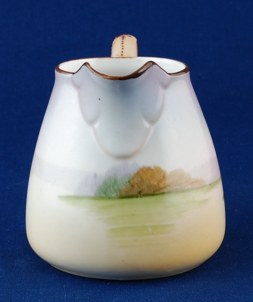 Nippon Creamer w Tree Landscape Green Wreath w M Mark Hand Painted Mint Item image 4