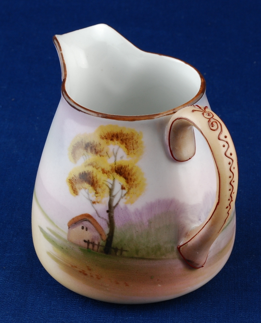 Nippon Creamer w Tree Landscape Green Wreath w M Mark Hand Painted Mint Item image 5