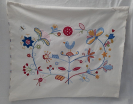 Ikea Alfhild Fagel Embroidered Bird Floral Pillow Cover 23&quot;x20&quot; Button Closure - £36.36 GBP