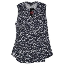 NWT Cocomo Plus Size 2X Navy Blue &amp; White Geo Print Pintuck Sleeveless Top - £27.64 GBP