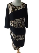 Chico&#39;s Ladies Animal Leopard Quarter Sleeve Black Dress Euc M 10 - £27.97 GBP