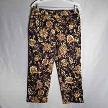 Jones New York Women&#39;s Black/Tan Floral Flower Crop Pants Size 8 Petite - £15.52 GBP