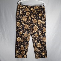 Jones New York Women&#39;s Black/Tan Floral Flower Crop Pants Size 8 Petite - $19.80