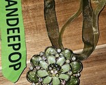 VJ Vintage Retro Green flower Shape Pendant On Ribbon Choker Necklace Je... - $19.79