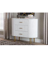 Latrell White Fluted Wood and Gold Metal 3-Drawer Dresser - $13,562.28 MXN