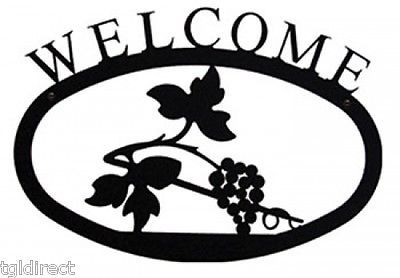 Primary image for Wrought Iron Welcome Sign Grapevine Silhouette Large Outdoor Plaque Home Decor