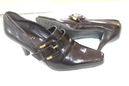Franco Sarto 6 M Brown Pump Shoe Faux Stretch Leather 2 1/2&quot; Heel - £15.12 GBP